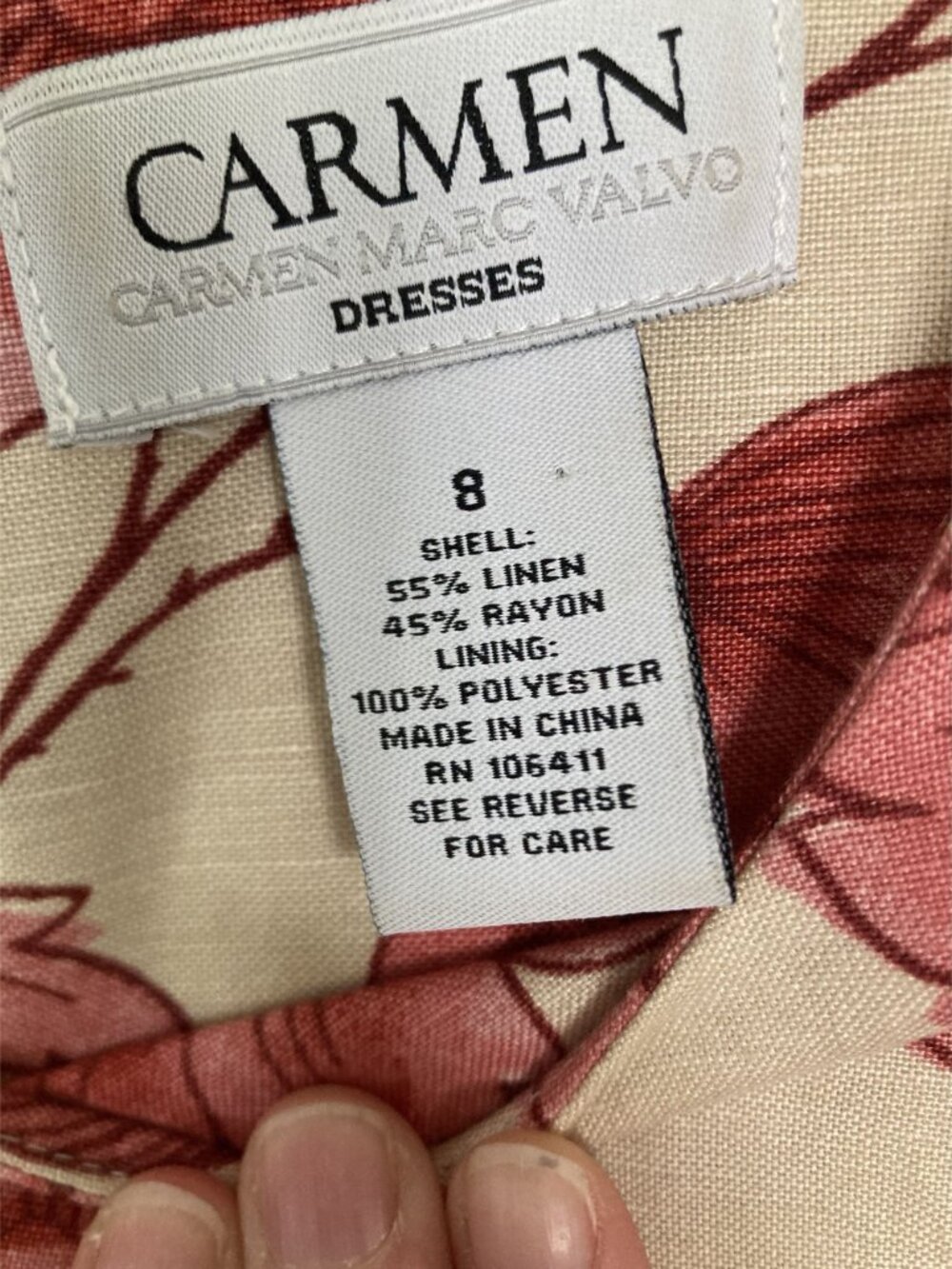 Floral Linen Blend Sleeveless Dress By Carmen Marc Valvo Size 8 With Back Zipper - Picture 3 of 5